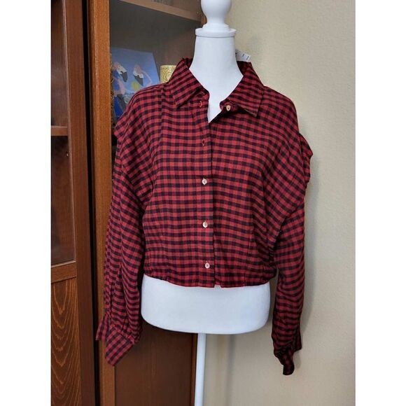 Buffalo David Bitton Red Flannel Crop Top - Picture 1 of 11